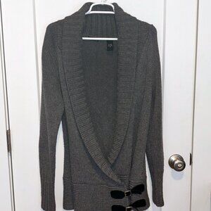 Moda International, Sweater with Belted Closure, Gray, Medium